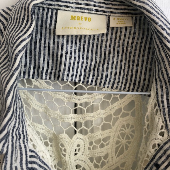 Anthropologie 100% Linen Top with Lace - Size XS - Picture 3 of 6
